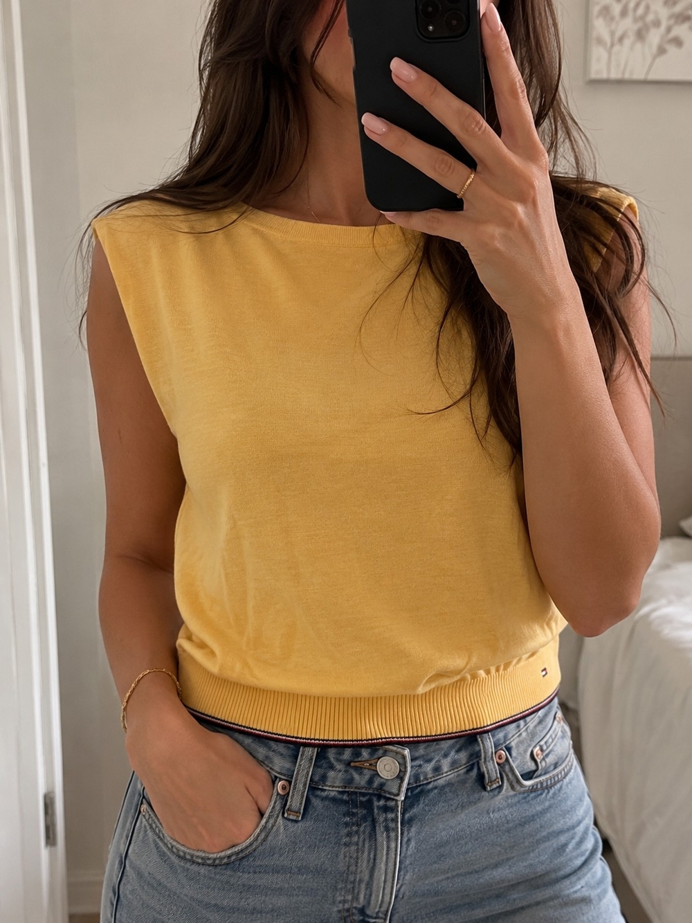 Tommy Hilfiger Sunflower Yellow Sleeveless Ribbed Hem Tank
